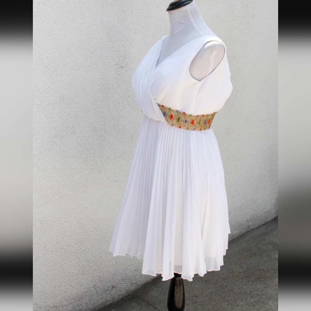 SOLD - Vintage 1960s Grecian Style White Chiffon Cocktail Dress - Picture 4 of 8